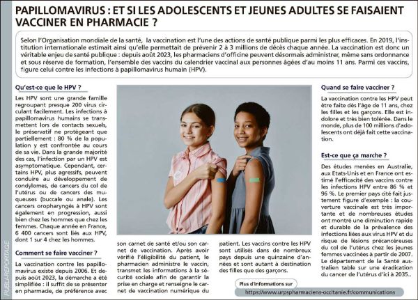 article sur la vaccination HPV en pharmacie