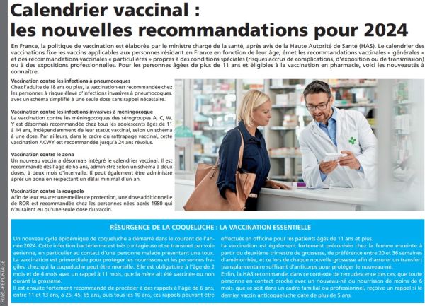Article calendrier vaccinal les nouvelles recommandations