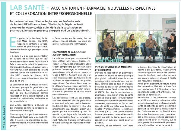 Publi reportage de l'URPS pour la campagne vaccination en pharmacie 2024